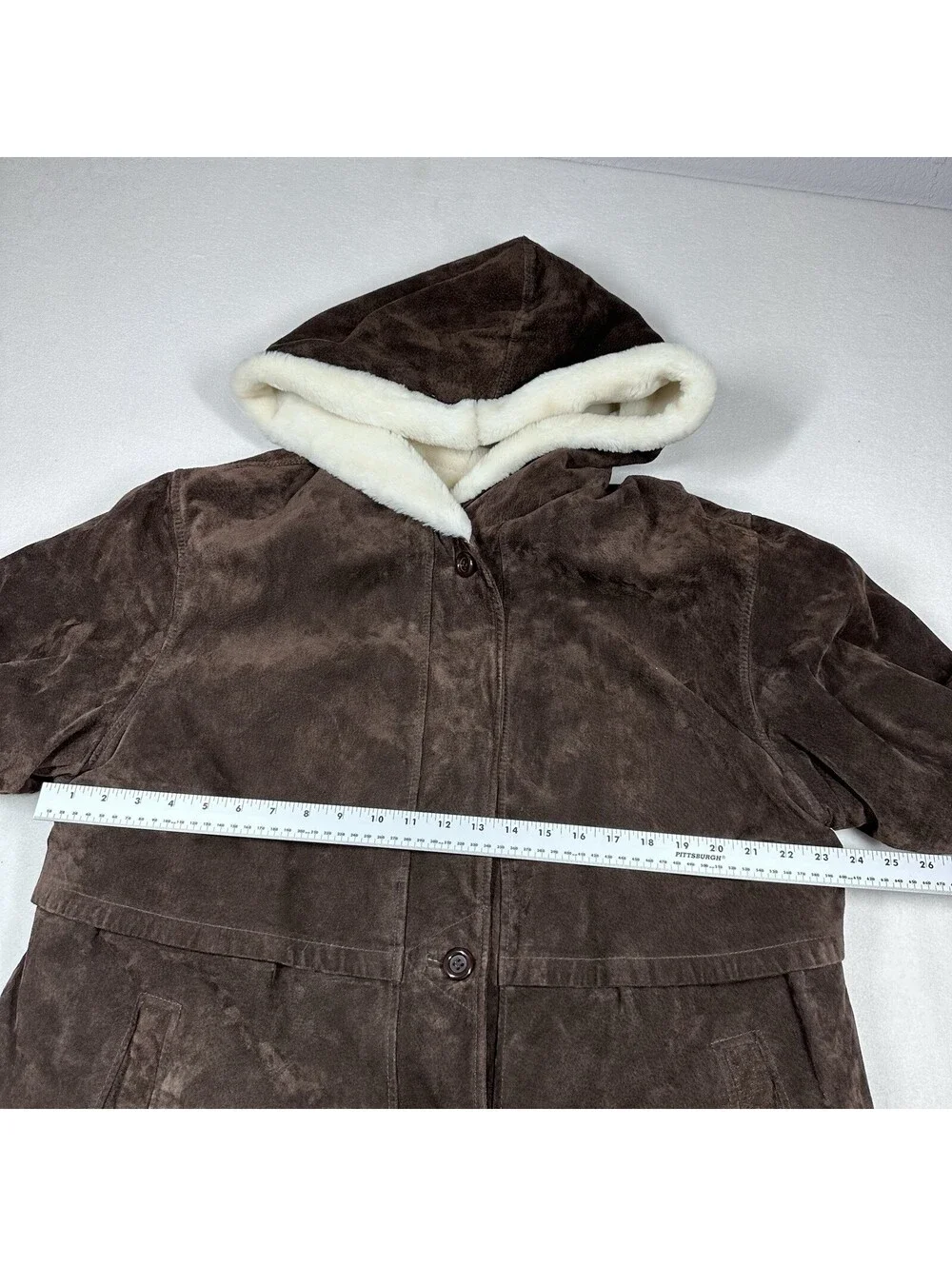 Wilsons VTG 80's Women Dark Brown Suede Shearling Lined Hooded Winter Coat SZ XL